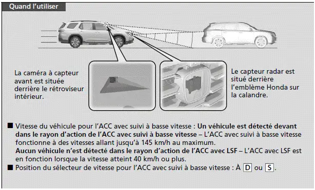 Régulateur de vitesse et d'espacement (ACC) avec suivi à basse vitesse 