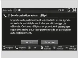 Modification du réglage Synchronisation autom. téléph